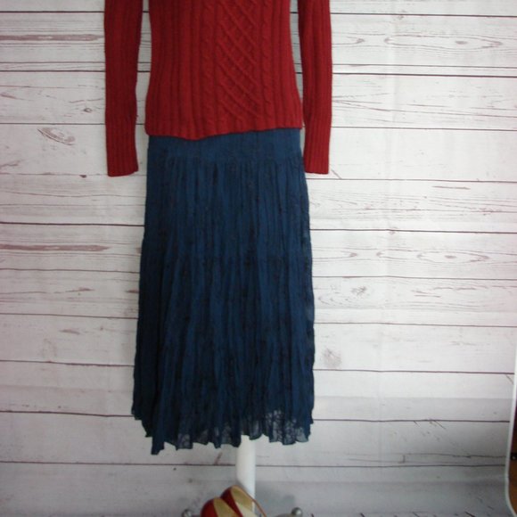 Navy Blue Embroidered Broomstick Layered Skirt PS - Picture 15 of 16